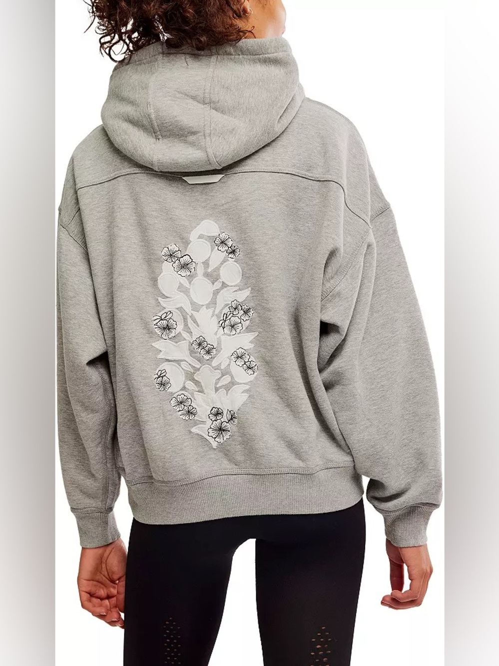 NWT Free People/ Free People Movement Embroidered Final Call Logo Hoodie/ Grey